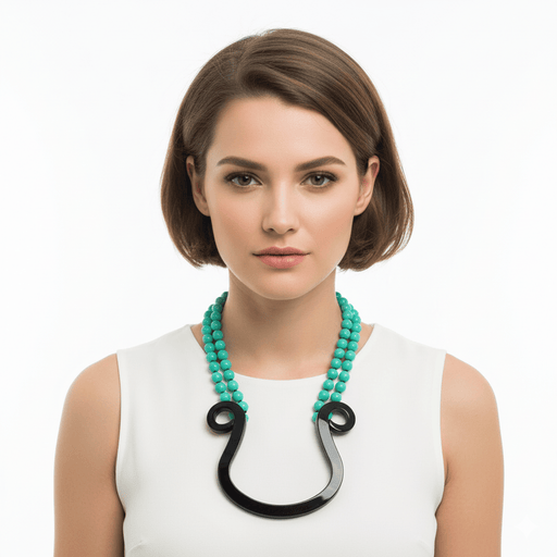 Emporio Armani Abrtract Green Statement Necklace with Beads Detail Necklace