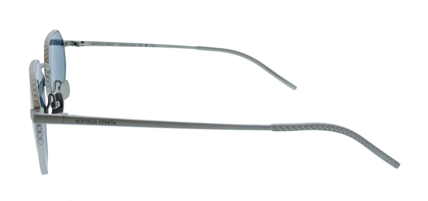Bottega Veneta Silver Blue Geometric Metal Unisex Sunglasses