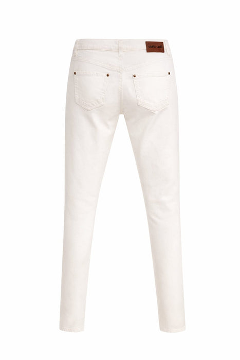 Roberto Cavalli White Skinny Jeans with Navy Embroidery