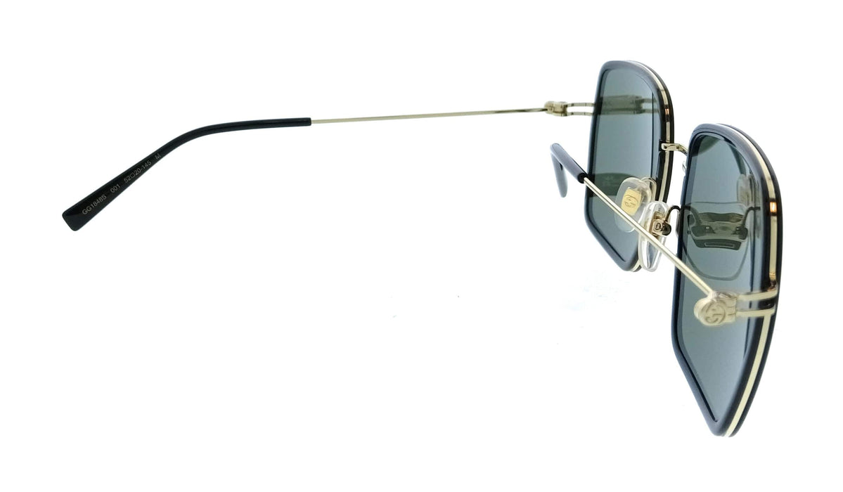 Gucci GG1848S-001 Gold Square Black Slim Metal Womens Sunglasses