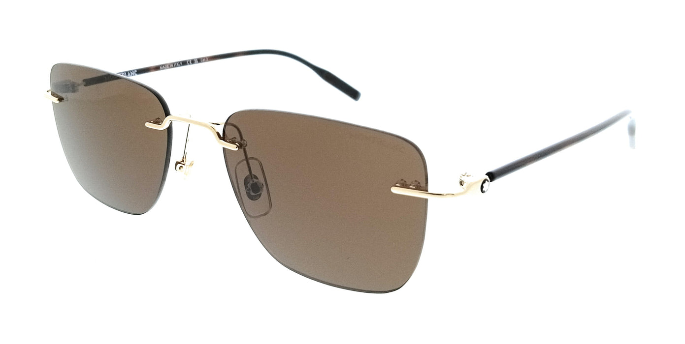 Montblanc MB0470S-003 Gold Brown Rimless Mens Sunglasses