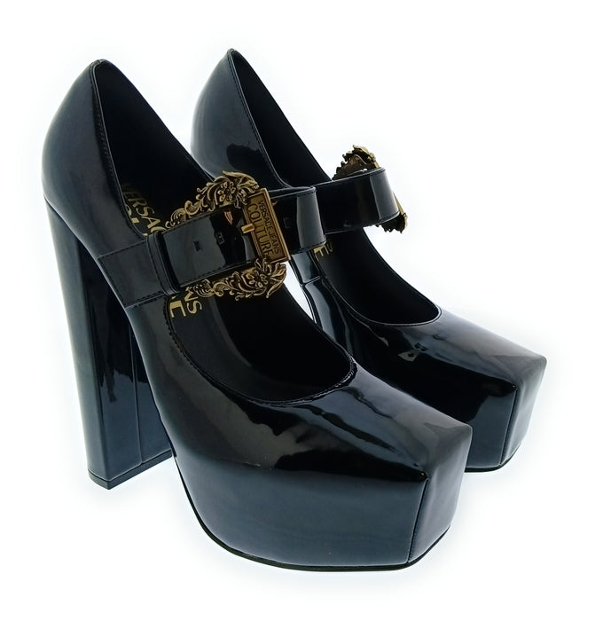 Versace Jeans Couture Women's Black Patent Platform Mary Jane Pumps-EU40