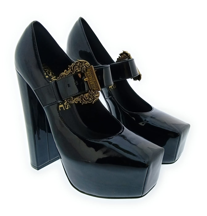 Versace Jeans Couture Women's Black Patent Platform Mary Jane Pumps-
