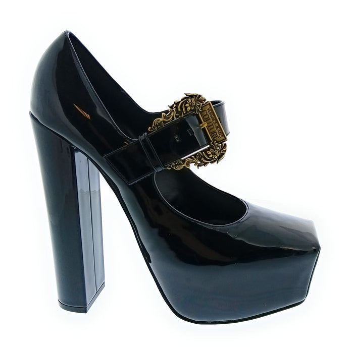Versace Jeans Couture Women's Black Patent Platform Mary Jane Pumps-