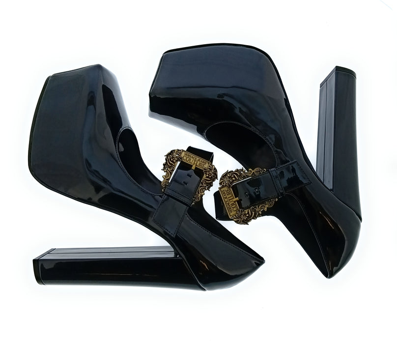 Versace Jeans Couture Women's Black Patent Platform Mary Jane Pumps-