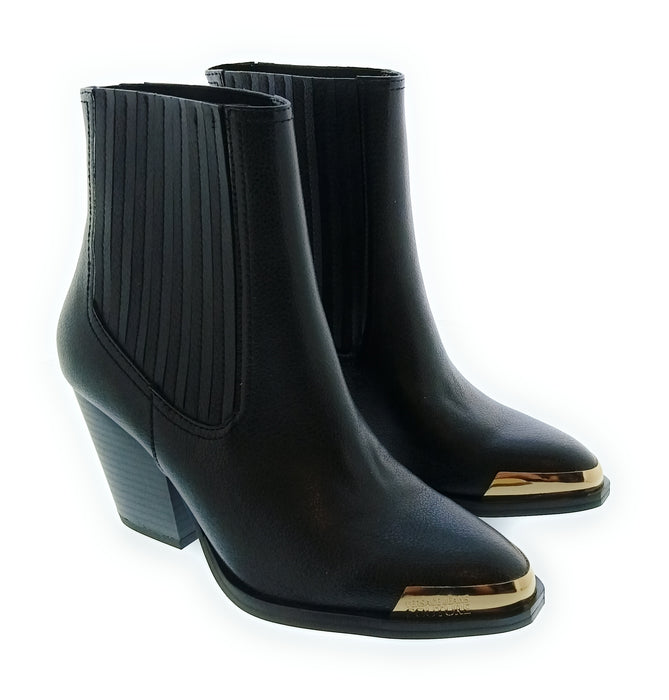 Versace Jeans Couture Women's Black Western Ankle Boots with Gold Toe-EU39