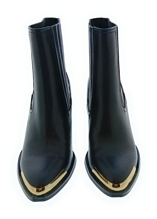 Versace Jeans Couture Women's Black Western Ankle Boots with Gold Toe-