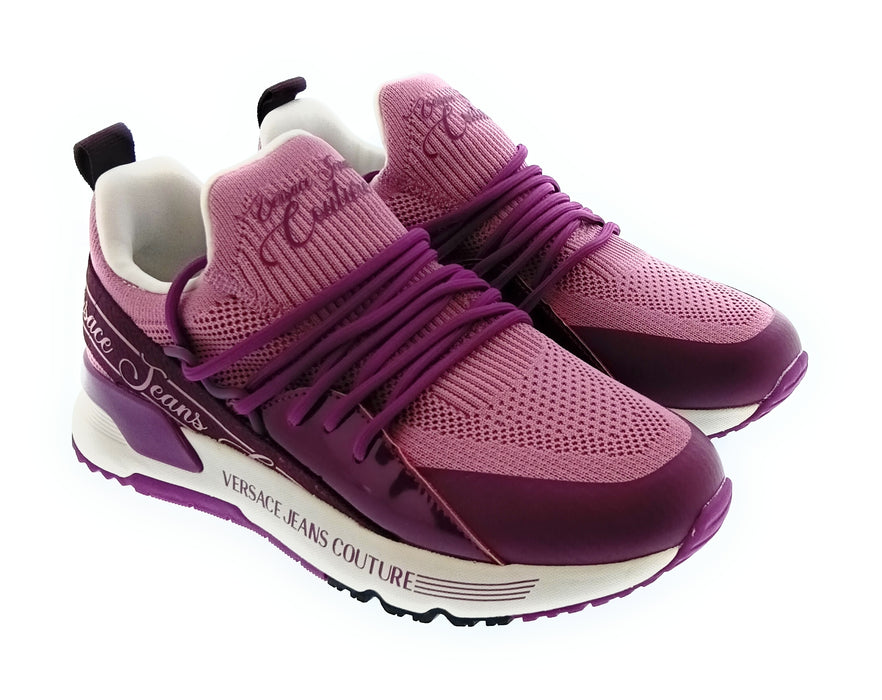 Versace Jeans Couture Women's Pink Knit Lace-Up Sneakers-EU36