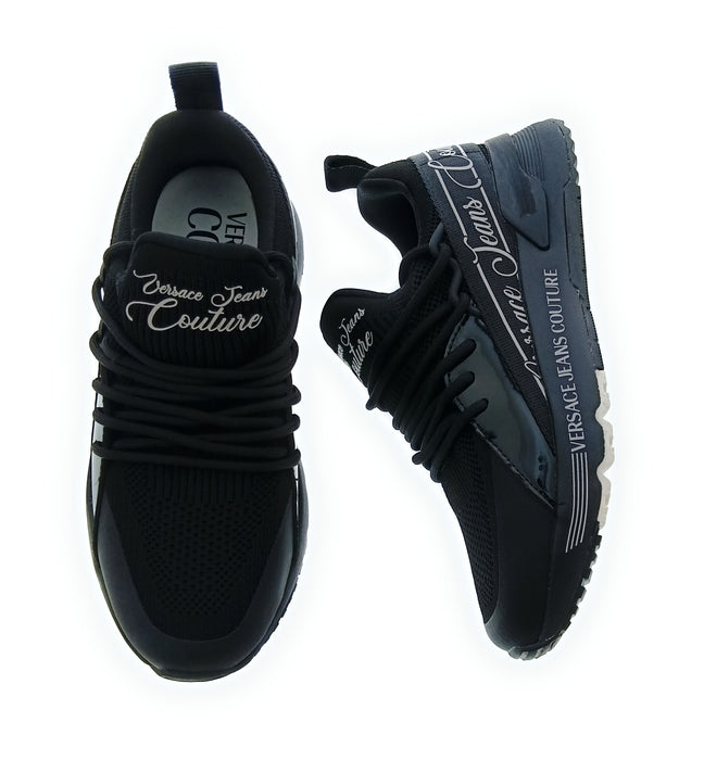 Versace Jeans Couture Women's Black  Knit Lace-Up Sneakers-