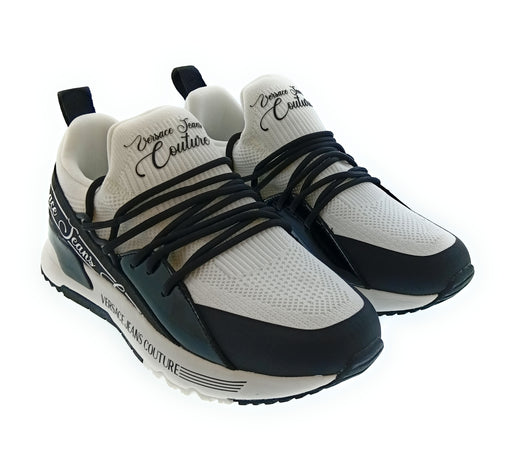Versace Jeans Couture Women's White Black  Knit Lace-Up Sneakers-