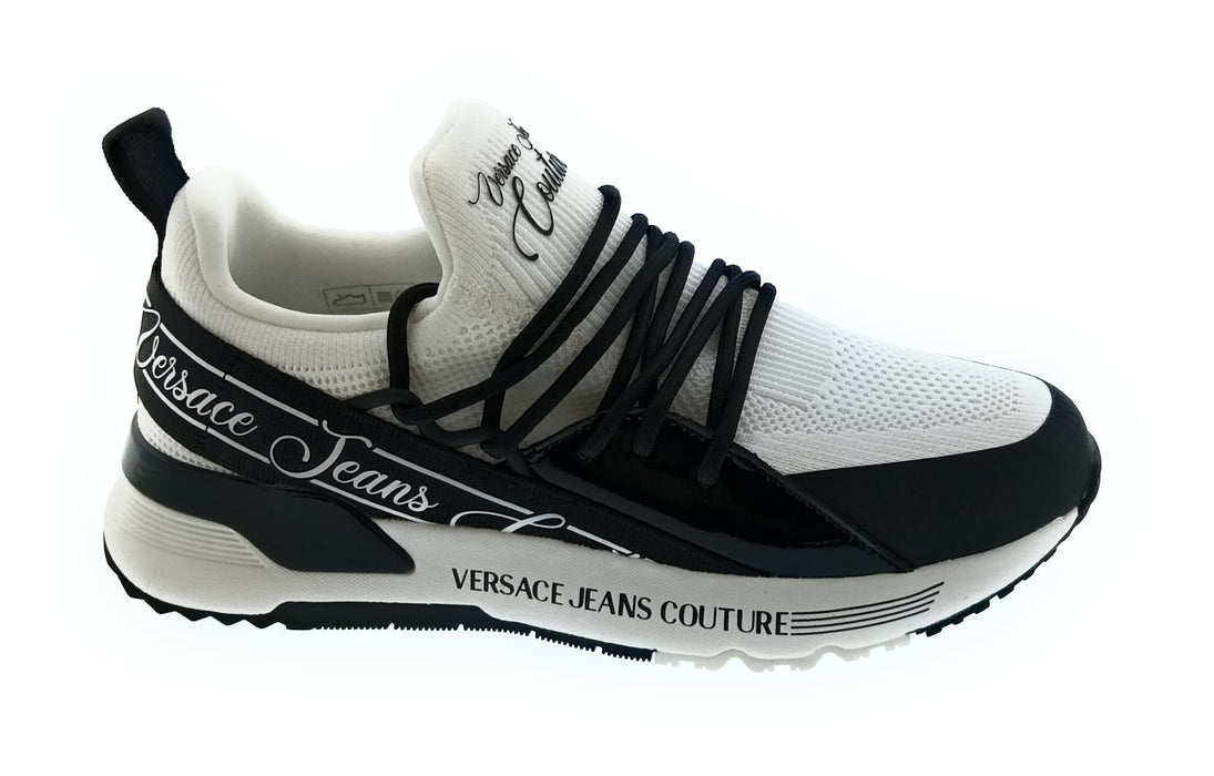 Versace Jeans Couture Women's White Black  Knit Lace-Up Sneakers-