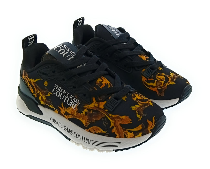 Versace Jeans Couture Women's Black Baroque Print Lace-Up Sneakers-