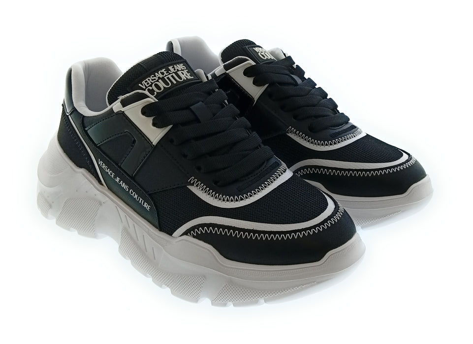 Versace Jeans Couture Women's Black and White Chunky Lace-Up Sneakers-EU35