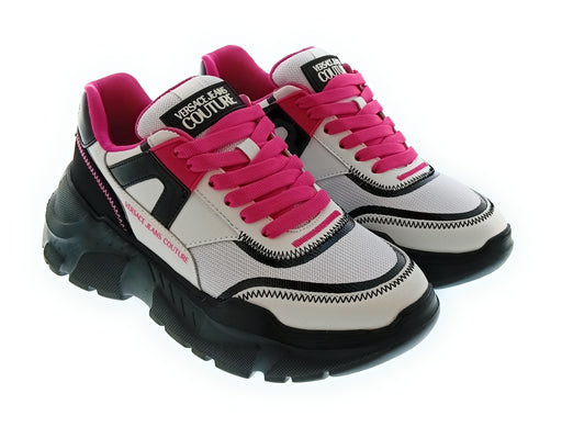 Versace Jeans Couture Women's White Pink and Black Chunky Lace-Up Sneakers-