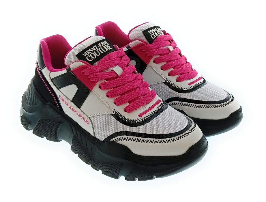 Versace Jeans Couture Women's White Pink and Black Chunky Lace-Up Sneakers-