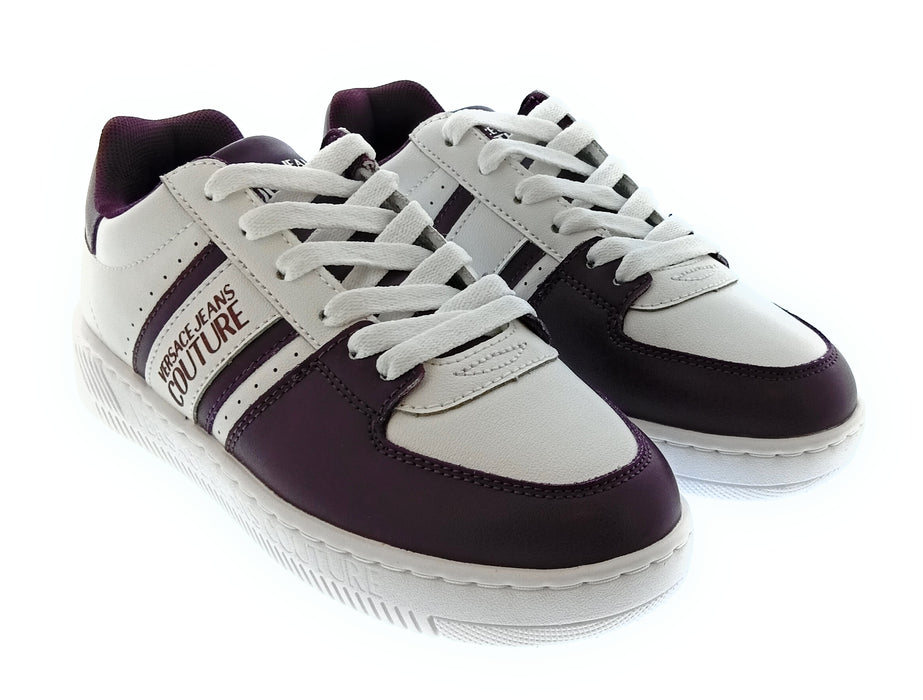 Versace Jeans Couture Women's White and Burgundy Low-Top Lace-Up Sneakers-EU38