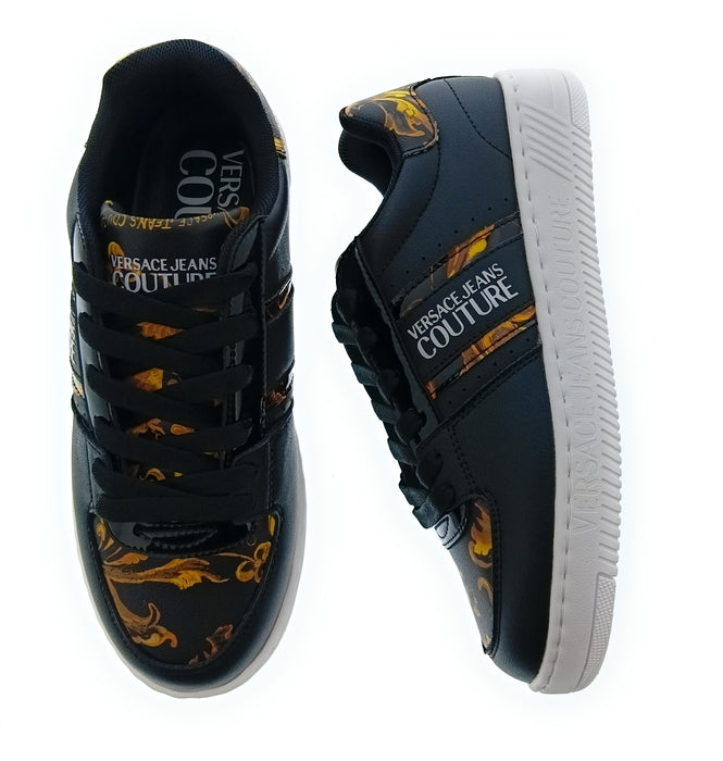 Versace Jeans Couture Women's Black Baroque Print Low-Top Lace-Up Sneakers-