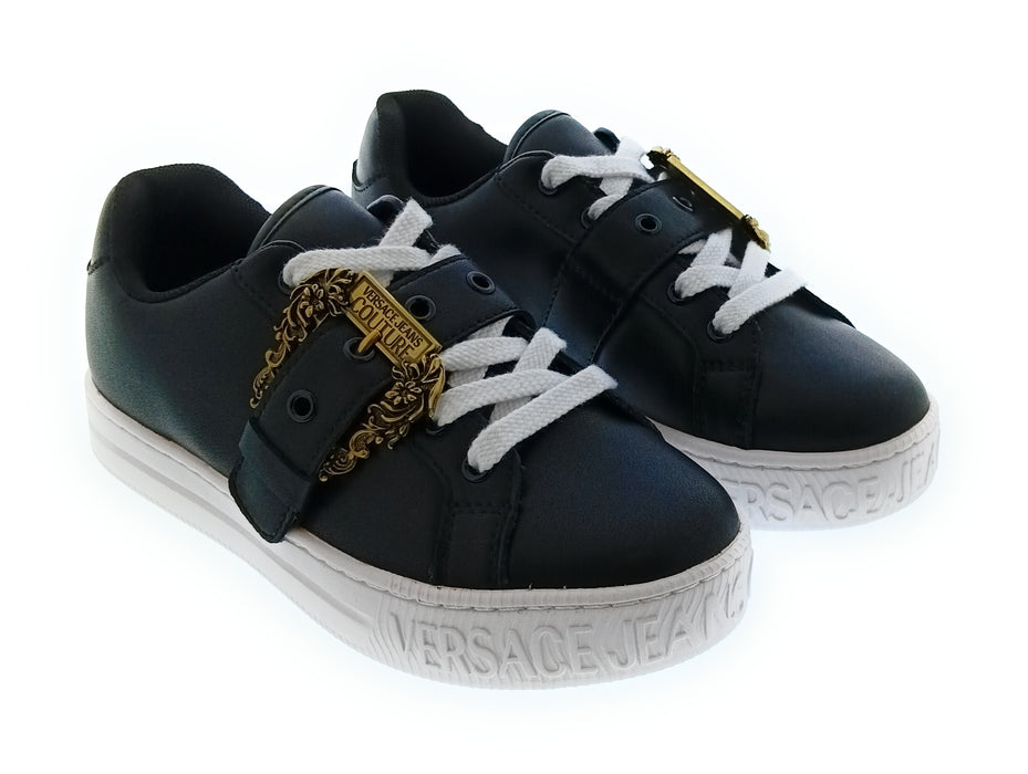 Versace Jeans Couture Women's Black Platform Sneakers with Gold Buckle-EU38
