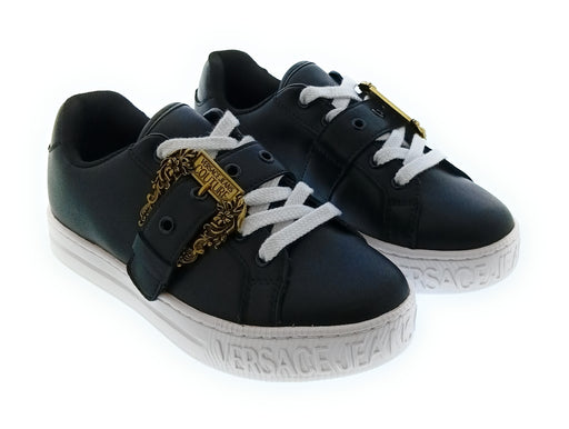 Versace Jeans Couture Women's Black Platform Sneakers with Gold Buckle-