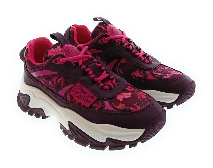 Versace Jeans Couture Women's Burgundy Floral Chunky Lace-Up Sneakers-EU39