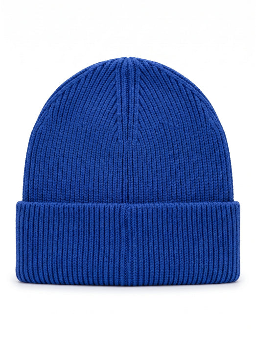 Versace Jeans Couture Men's Royal Blue Ribbed Knit Logo Patch Beanie