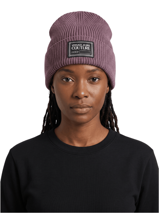 Versace Jeans Couture Womens Lavender Ribbed Knit Logo Patch Beanie