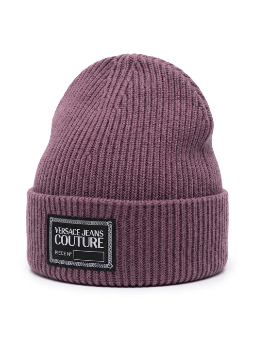 Versace Jeans Couture Womens Lavender Ribbed Knit Logo Patch Beanie