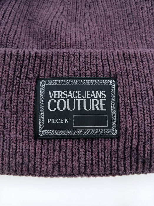 Versace Jeans Couture Womens Lavender Ribbed Knit Logo Patch Beanie