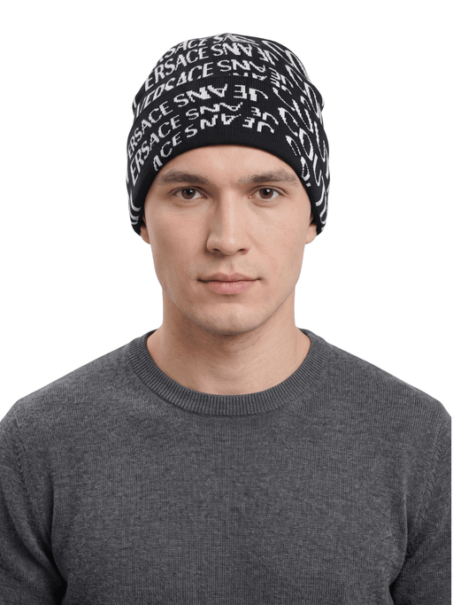 Versace Jeans Couture Men's Black and White Logo Knit Beanie