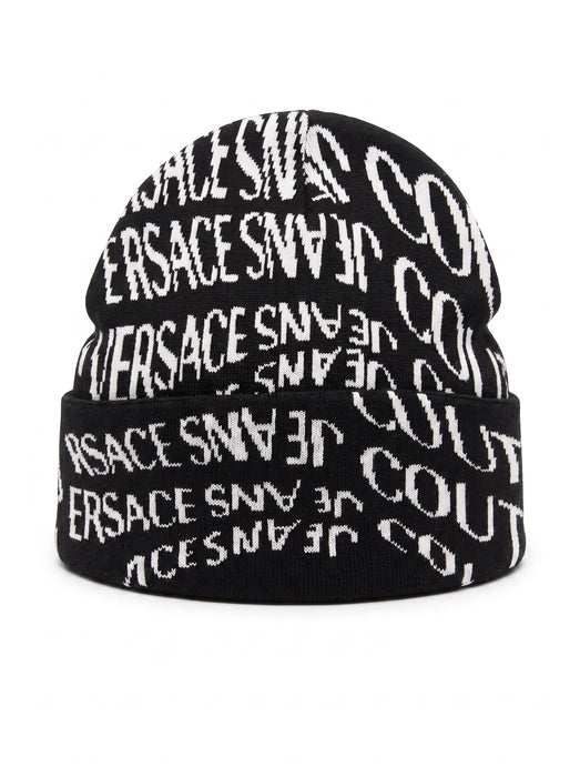 Versace Jeans Couture Men's Black and White Logo Knit Beanie