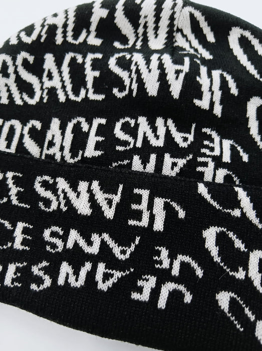 Versace Jeans Couture Men's Black and White Logo Knit Beanie