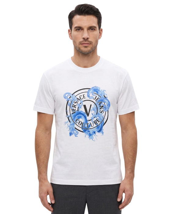 Versace Jeans Couture White T-Shirt – Baroque  Medallion  Logo-