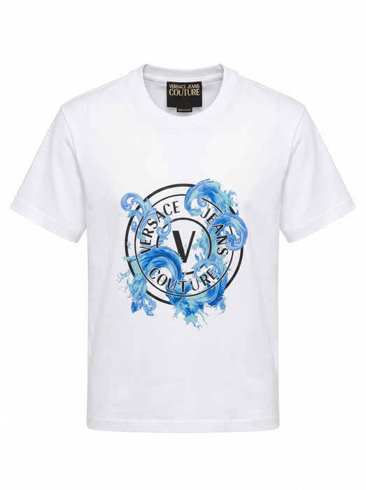 Versace Jeans Couture White T-Shirt – Baroque  Medallion  Logo-