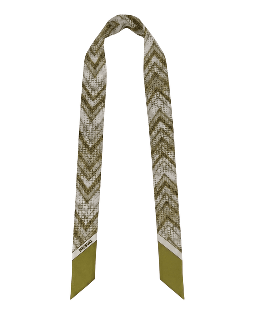 Missoni Shimmer Green Silk Chevron Ribbon Scarf