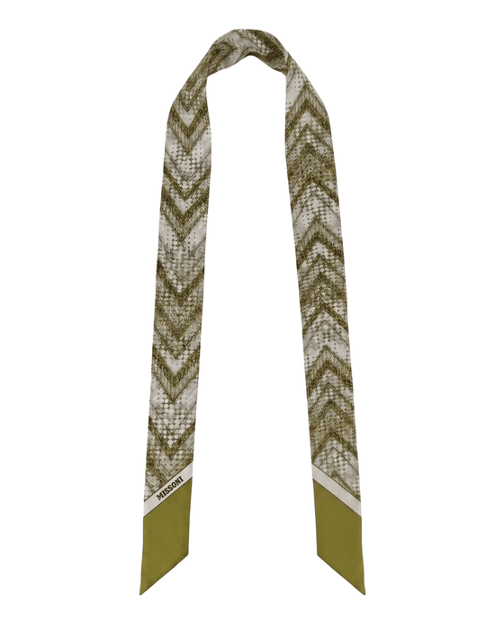 Missoni Shimmer Green Silk Chevron Ribbon Scarf