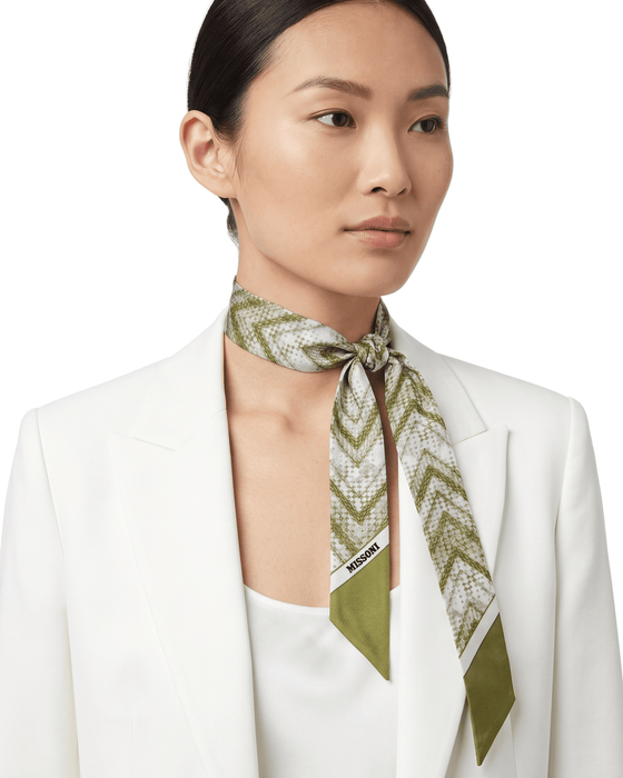 Missoni Shimmer Green Silk Chevron Ribbon Scarf