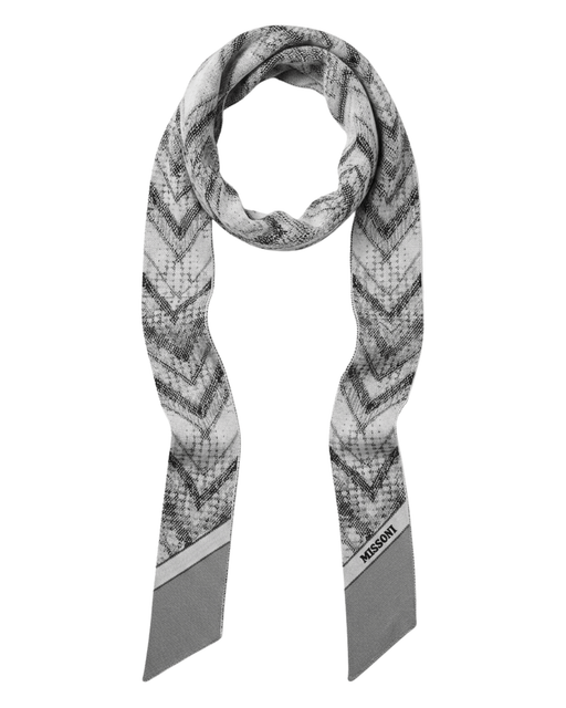 Missoni Shimmer Grey Silk Chevron Ribbon Scarf
