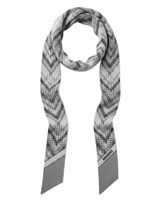 Missoni Shimmer Grey Silk Chevron Ribbon Scarf