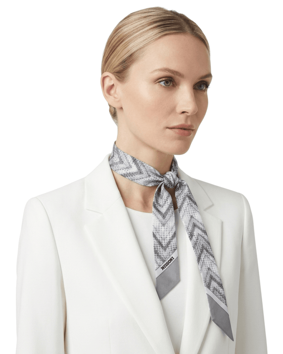 Missoni Shimmer Grey Silk Chevron Ribbon Scarf