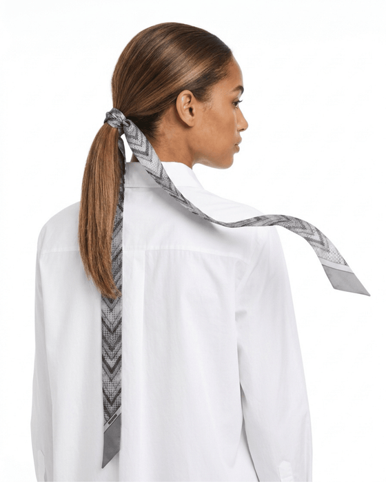 Missoni Shimmer Grey Silk Chevron Ribbon Scarf