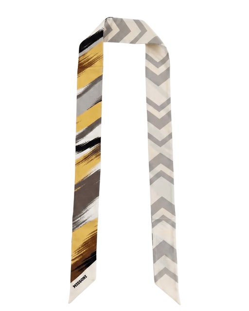 Missoni Yellow Grey Silk Reversible Chevron  Ribbon Scarf