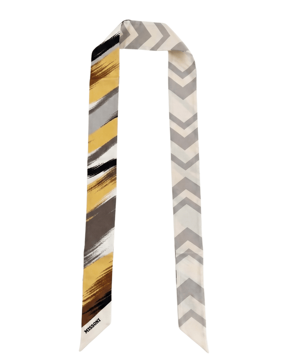 Missoni Yellow Grey Silk Reversible Chevron  Ribbon Scarf