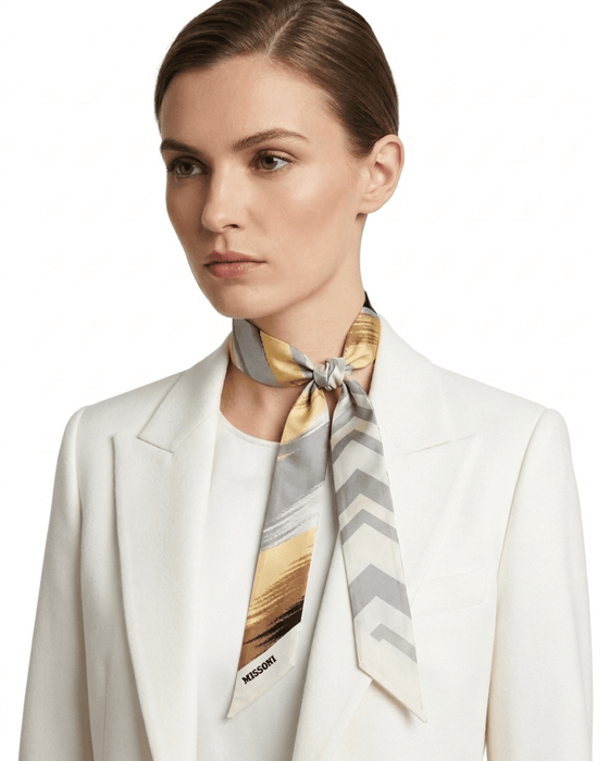 Missoni Yellow Grey Silk Reversible Chevron  Ribbon Scarf