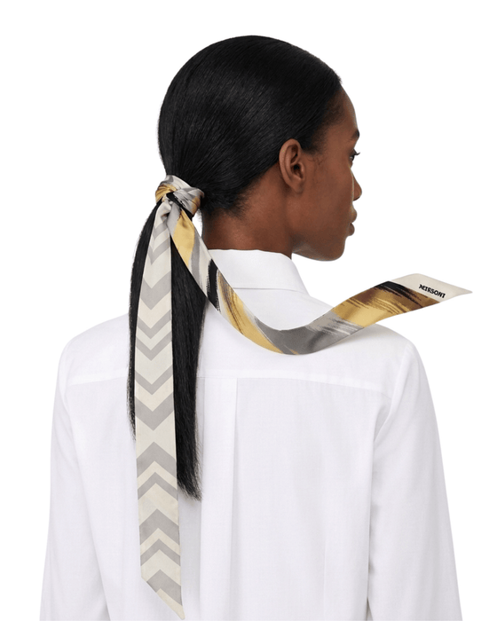 Missoni Yellow Grey Silk Reversible Chevron  Ribbon Scarf