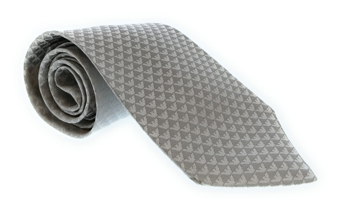 Emporio Armani 100% Silk Silver Gray Geometric Logo Pattern 3in Tie - Made in Italy