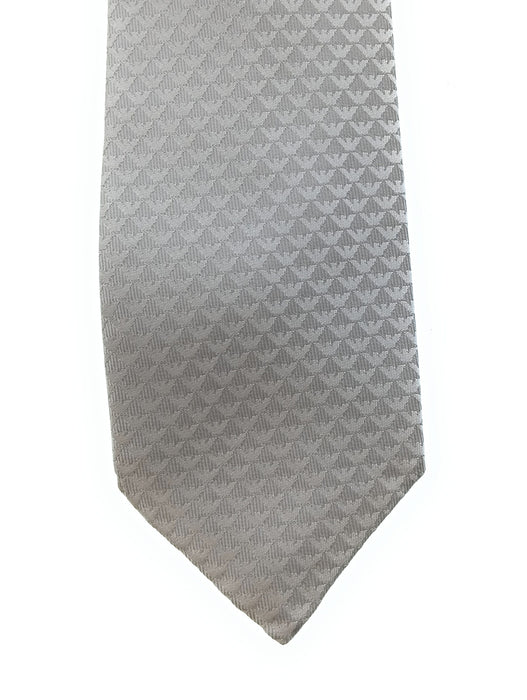 Emporio Armani 100% Silk Silver Gray Geometric Logo Pattern 3in Tie - Made in Italy