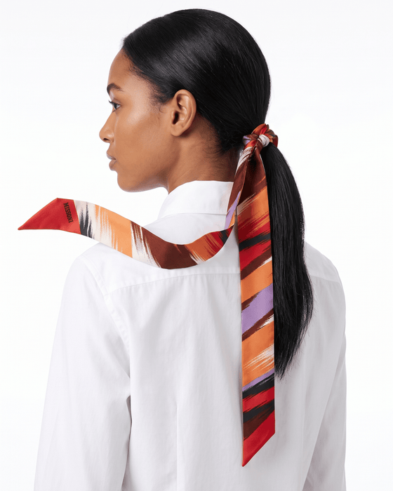 Missoni Coral Silk Reversible Chevron Ribbon Scarf