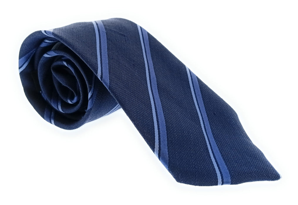 Emporio Armani Linen Silk Blend Navy Blue Diagonal Stripe 3in Tie - Made in Italy