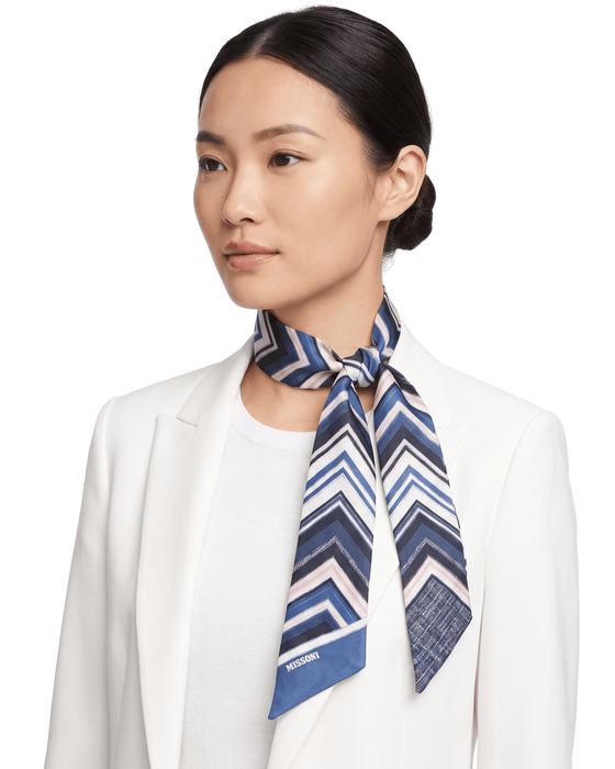 Missoni Navy Pink Classic Chevron Silk Ribbon Scarf
