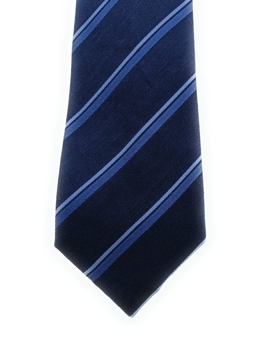 Emporio Armani Linen Silk Blend Navy Blue Diagonal Stripe 3in Tie - Made in Italy